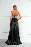 Stunning Black Strapless A Line Sequins Lace Prom Dresses