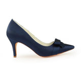 Navy Blue High Heels Wedding Shoes with Bowknot Fashion Satin Wedding Shoes