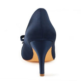 Navy Blue High Heels Wedding Shoes with Bowknot Fashion Satin Wedding Shoes