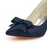 Navy Blue High Heels Wedding Shoes with Bowknot Fashion Satin Wedding Shoes