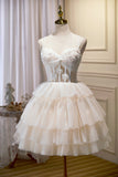 Pretty Ivory Spaghetti Straps Appliques Tulle Short Homecoming Dresses