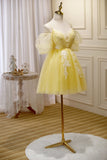 Yellow Off The Shoulder Spaghetti Straps Tulle Homecoming Dresses