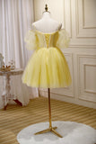 Yellow Off The Shoulder Spaghetti Straps Tulle Homecoming Dresses