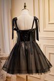 Cute Black Sleeveless A Line Tulle Short Homecoming Dresses