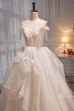 Elegant Ivory Spaghetti Straps Bowknot A Line Tulle Long Prom Dresses