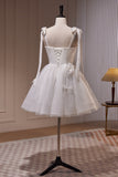 White Spaghetti Straps Tulle Bowknot Short Homecoming Dresses