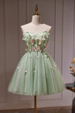 Cute Green Strapless Appliques Tulle Short Homecoming Dresses