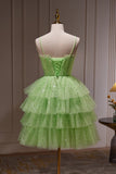 Sparkle Green Spaghetti Straps Sequins Tulle Short Homecoming Dresses