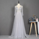 Amazing Long Gray Beading Prom Dresses Modest Evening Gowns