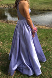 Classy Long A-line Satin Prom Dresses Simple Lilac Party Dresses