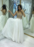 Pretty Ivory Chiffon Long Beading A-line Prom Dresses For Teens