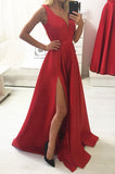 Casual Simple A-line Long V-neck Prom Dresses Pretty Prom Gowns