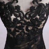 Mermaid Black Tulle Lace Appliques Long Sleeve V Back Scoop Cheap Prom Dresses