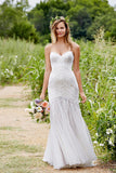 Simple Sweetheart Spaghetti Strap Sleeveless Low Back Lace Mermaid Wedding Dresses