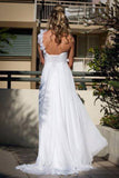 Simple One Shoulder Sheath Floor Length Floral Mid Back Wedding Dresses