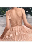 Elegant A Line Pink Backless High Low Spaghetti Straps Prom Homecoming Dress