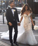 Ivory Lace Mermaid Off the Shoulder Sweetheart Appliques Wedding Dresses