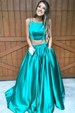 Gorgeous A-line Two Piece Hunter Green Long Prom Dress Formal Dresses