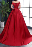 Chic A-Line Off-the-Shoulder Satin Simple Red Sleeveless Lace up Long Prom Dresses