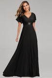 Ruffles Sleeve Pleats Chiffon Bridesmaid Dresses