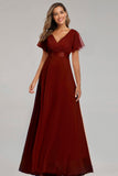 Ruffles Sleeve Pleats Chiffon Bridesmaid Dresses