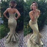 long gold sequin sparkle mermaid charming prom dress sweetheart prom dress