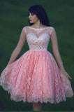 Lace Pink Homecoming Dress Lace Short Prom Dress Country Homecoming Gowns