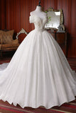 Pretty Sequin Shiny Ball Gown Modest Long Wedding Dresses Bridal Gowns