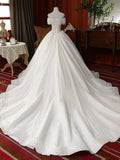 Pretty Sequin Shiny Ball Gown Modest Long Wedding Dresses Bridal Gowns