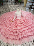 Beautiful Long Sleeves Pink Princess Dresses Elegant Long Wedding Dresses