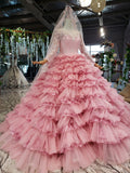 Beautiful Long Sleeves Pink Princess Dresses Elegant Long Wedding Dresses