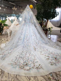 Stunning Light Blue Long Sleeve Wedding Dresses High Neck Quinceanera Dresses