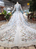 Stunning Light Blue Long Sleeve Wedding Dresses High Neck Quinceanera Dresses