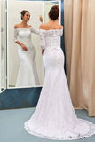 Mermaid Off-the-Shoulder Lace Sweep Train 3/4 Sleeve Top Lace-up Wedding Dresses