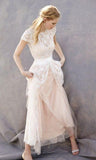 Lovely Blush Pink Tulle Lace Bridal Dress Cap Sleeves Sleeveless Wedding Dress