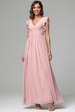 A-line Ruffle Sleeves Chiffon Dresses for Wedding Guest