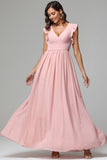 A-line Ruffle Sleeves Chiffon Bridesmaid Dresses