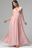 A-line Ruffle Sleeves Chiffon Dresses for Wedding Guest