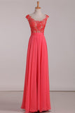 2024 Chiffon & Lace Scoop Prom Dresses A Line With Beading Floor PYN1FZ3Q