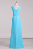 2024 Bridesmaid Dresses V Neck Ruffled Bodice Chiffon Floor Length With PPHG76ZQ