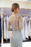 Beaded Evening Dresses Luxury Mermaid Crystal Sweep Train Long Sleeves PASSBQH7