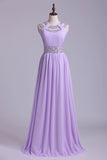 2024 Sexy Prom Dresses Scoop A Line Floor-Length Open Back Chiffon PQXGXARC