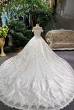 2024 Luxurious Satin Wedding Dresses Lace Up Boat Neck With Appliques P7D39LKX