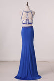 2024 Spaghetti Straps Two-Piece Spandex Prom Dresses With Beads P7TXQETT