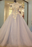 2024 High Neck A Line Floor Length Wedding Dresses Lace Up With Pears Sequins PLGLR1PR