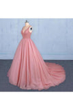 Ball Gown V Neck Tulle Prom Dress With Beads Puffy Sleeveless PT5MXTY9