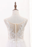 2024 A Line Tulle & Lace Scoop Wedding Dresses With Applique PCLLLNG9