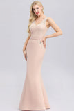 Elegant V-Neck Floral Lace Pink Evening Dress Satin Prom Dresses STK15216