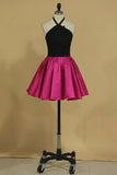 2024 Homecoming Dresses Halter A Line Satin With Applique Two P4LQAJXP