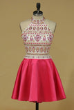 2024 Homecoming Dresses A Line High Neck Beaded Bodice Short/Mini PPQJGFFR